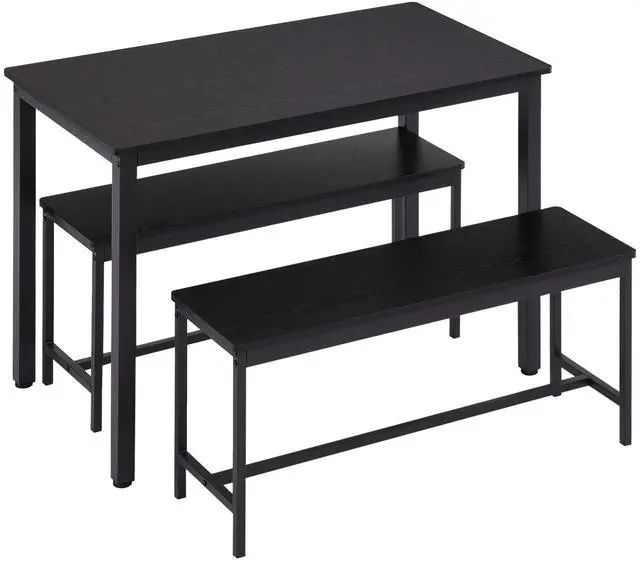 Alt view image 7 of 7 - Aukfa Dining Table Set for 4, Kitchen Room Table Set with 2 Benches, 3-Piece Dining Chairs Set for Breakfast Nook, Black