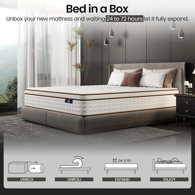 Alt view image 2 of 6 - Aukfa King Mattress, Memory Foam Mattress in a Box, 10 Inch Hybrid Mattress King Size, Certified Safe Fabric, Medium Firm & Pressure Relief, Motion Isolation, Edge Support, 365 Nights Trial