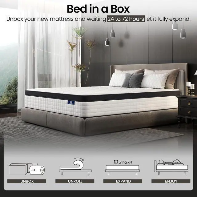 Alt view image 2 of 6 - Aukfa Queen Mattress, Memory Foam Mattress in a Box, 12 Inch Hybrid Mattress Queen Size, Certified Safe Fabric, Medium Firm & Pressure Relief, Motion Isolation, Edge Support, 365 Nights Trial