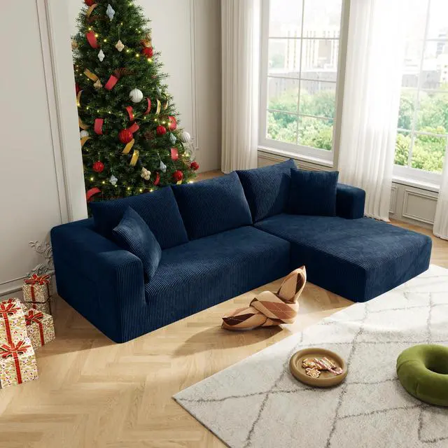 Main image of Aukfa Sectional Couches for Living Room, 5 Seat Sofa Couch with Corduroy Fabric, L-Shaped Cloud Sofa Set with 5 Pillows, No Assembly High-Density Sponge Sofa for Apartment, Blue