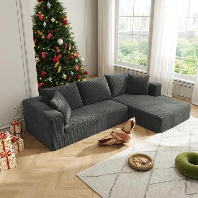 Main image of Aukfa Sectional Couches for Living Room, 5 Seat Sofa Couch with Corduroy Fabric, L-Shaped Cloud Sofa Set with 5 Pillows, No Assembly High-Density Sponge Sofa for Apartment, Grey