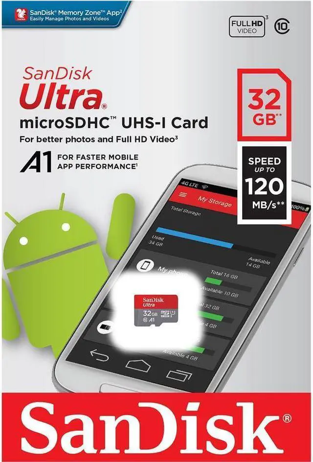 Alt view image 2 of 4 - SanDisk 32GB Ultra microSDHC A1 UHS-I/U1 Class 10 Memory Card with Adapter, Speed Up to 120MB/s (SDSQUNC-032G-ZN3MN)