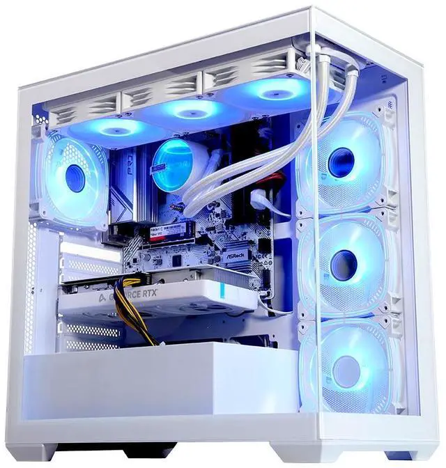 Alt view image 3 of 7 - HUIJINSHANG Gaming PC,Intel i7-14700F,RTX5060TI 16G 128Bit,32GB(16*2) 6000MHz DDR5 RAM With Lights,NVMe 1TB M.2 SSD,Windows 11,Pure White Full View Case,Adjustable Light Color(i7 14700F|RTX 5060TI)