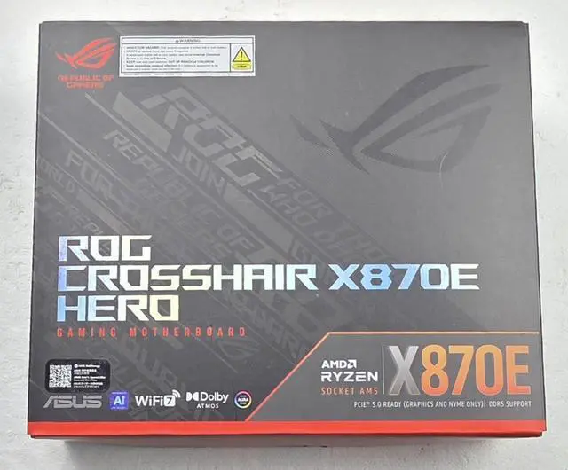 Main image of ASUS ROG CROSSHAIR X870E HERO AMD X870E AM5 ATX motherboard, Advanced AI PC ready, 18+2+2 power stages, DDR5, PCIe 5.0, 5x M.2, Wi-Fi 7, USB4, AI Overclocking, Core Flex, PCIe Slot Q-Release Slim