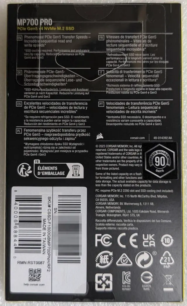 Alt view image 2 of 2 - CORSAIR MP700 PRO 1TB PCIe Gen5 x4 NVMe 2.0 M.2 SSD CSSD-F1000GBMP700PNH/RF2 High-Density TLC NAND M.2 2280 DirectStorage Compatible Up to 12,400MB/sec
