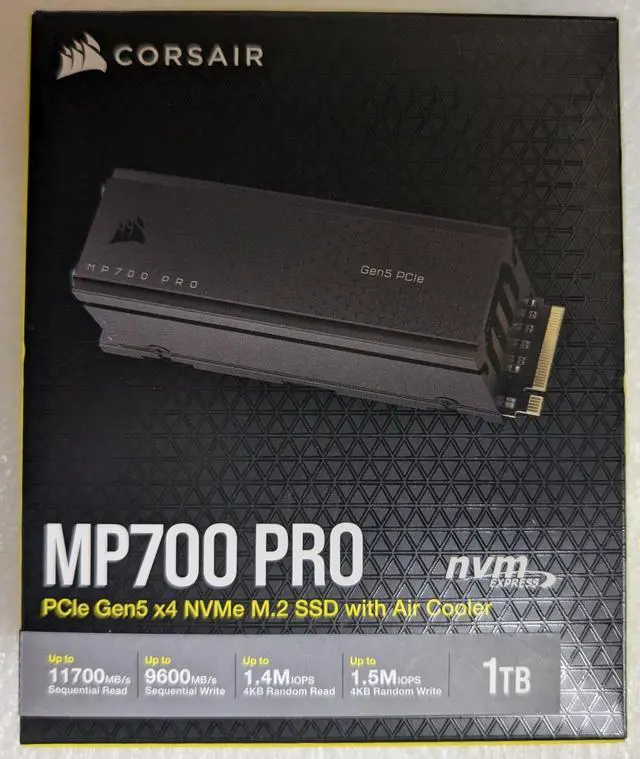 Main image of CORSAIR MP700 PRO 1TB with Air Cooler PCIe Gen5 x4 NVMe 2.0 M.2 SSD High-Density TLC NAND Active Air Cooler M.2 2280 CSSD-F1000GBMP700PRO/RF2 DirectStorage Compatible Up to 12,400MB/sec
