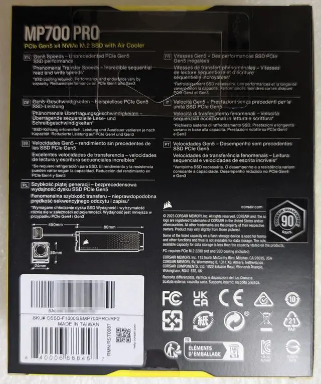 Alt view image 2 of 2 - CORSAIR MP700 PRO 1TB with Air Cooler PCIe Gen5 x4 NVMe 2.0 M.2 SSD High-Density TLC NAND Active Air Cooler M.2 2280 CSSD-F1000GBMP700PRO/RF2 DirectStorage Compatible Up to 12,400MB/sec