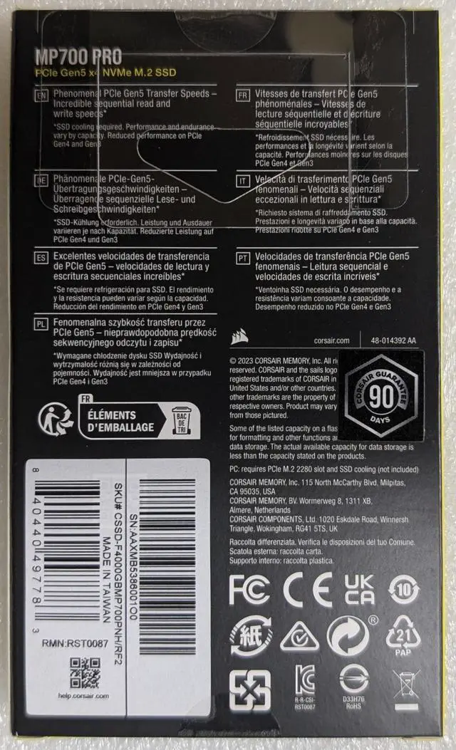 Alt view image 2 of 2 - Corsair MP700 PRO M.2 2280 4TB PCI-Express 5.0 x4 3D TLC Internal Solid State Drive (SSD) CSSD-F4000GBMP700PNH/RF2