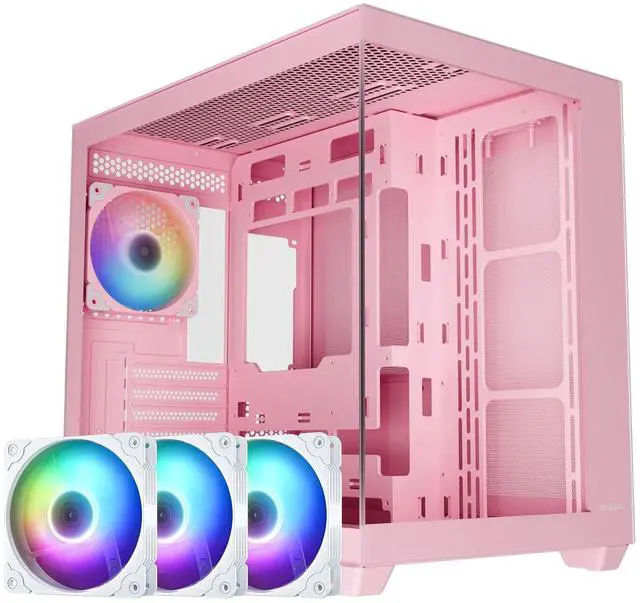 Main image of Vetroo AL900 Pink ATX PC Case - 3 Pcs White 120mm ARGB Fan, 270° Full View Tempered Glass, Pre-Installed ARGB & PWM FDB Fan, Supports 360mm Radiator & 10 Fans, Type-C Ready