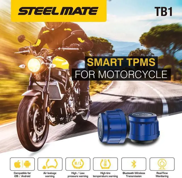 Alt view image 2 of 7 - STEEL MATE 2pcs Bluetooth 5.0 Tire Pressure Monitoring System, Tire Pressure & Temperature Alarm TPMS Monitor with 2 External Sensor for Motorcycle, Bicycle, Support iOS & Android