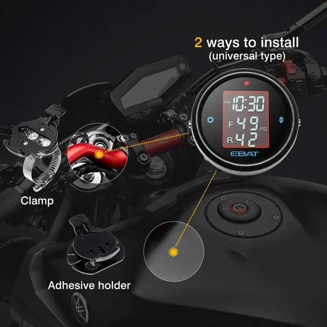 Alt view image 4 of 7 - STEELMATE 910AE Motorcycle Tire Pressure Monitoring System - Universal TPMS for Motorcycle Oversized LCD Screen with Display Time in Real Time and Tire Pressure Reading System
