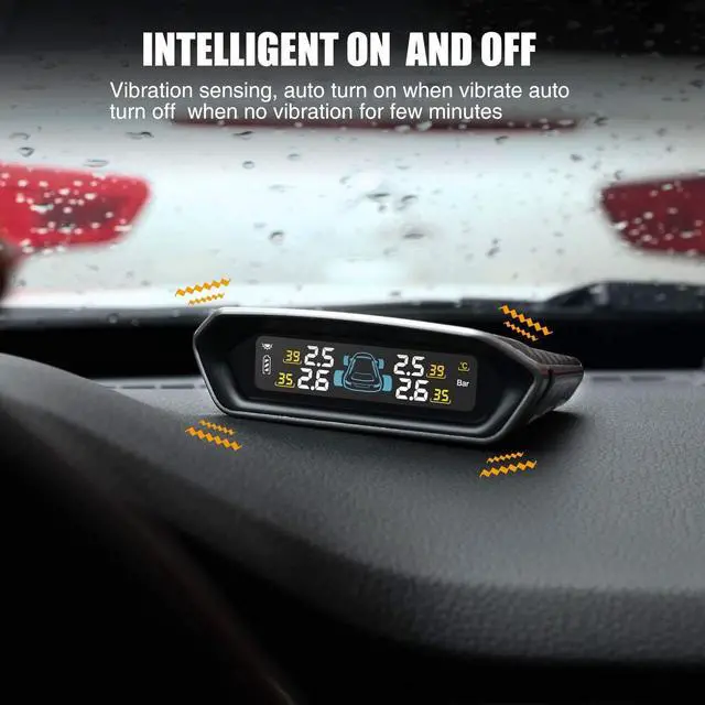 Alt view image 5 of 7 - STEELMATE S11 Solar Tire Pressure Monitoring System with 4 External Wireless Sensor (0-87 PSI) 6 Alarm Modes Real-time Monitoring Solar Power TPMS for 4-Wheel Vehicle