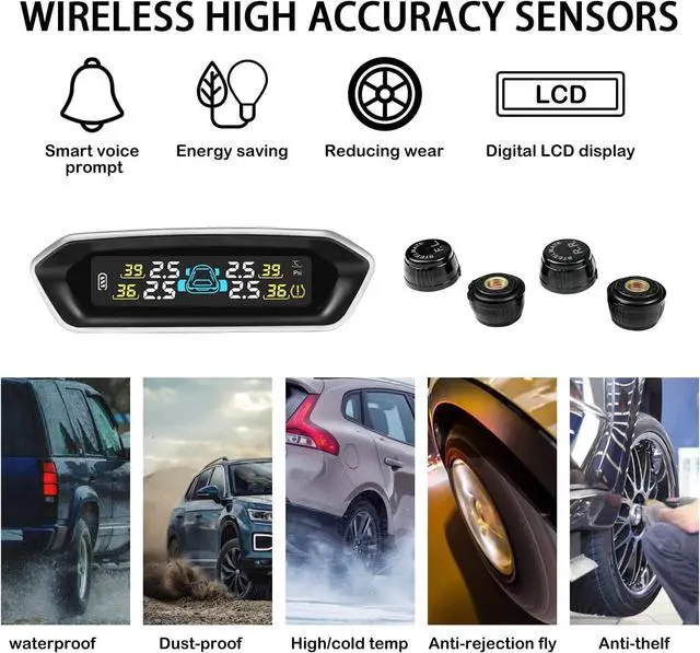 Alt view image 6 of 7 - STEELMATE S11 Solar Tire Pressure Monitoring System with 4 External Wireless Sensor (0-87 PSI) 6 Alarm Modes Real-time Monitoring Solar Power TPMS for 4-Wheel Vehicle
