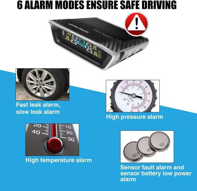 Alt view image 3 of 7 - STEELMATE S11 Solar Tire Pressure Monitoring System with 4 External Wireless Sensor (0-87 PSI) 6 Alarm Modes Real-time Monitoring Solar Power TPMS for 4-Wheel Vehicle
