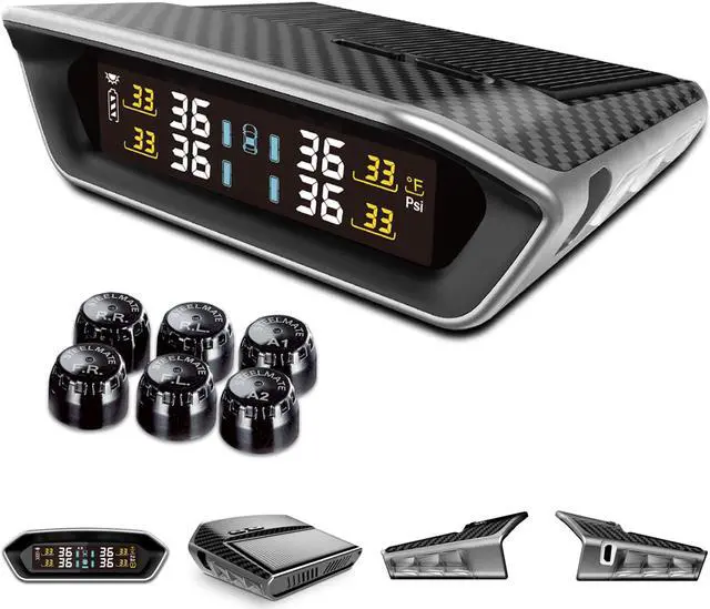 Main image of STEELMATE V3 Solar Charge Tire Pressure Monitoring System, 6 Alarm Modes, LCD Display Tire Pressure Real-time Monitor with 6 External Wireless TPMS Sensors for RV, Trailer, Truck