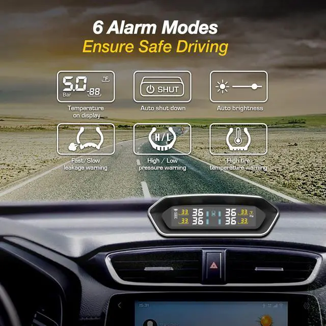Alt view image 2 of 7 - STEELMATE V3 Solar Charge Tire Pressure Monitoring System, 6 Alarm Modes, LCD Display Tire Pressure Real-time Monitor with 6 External Wireless TPMS Sensors for RV, Trailer, Truck