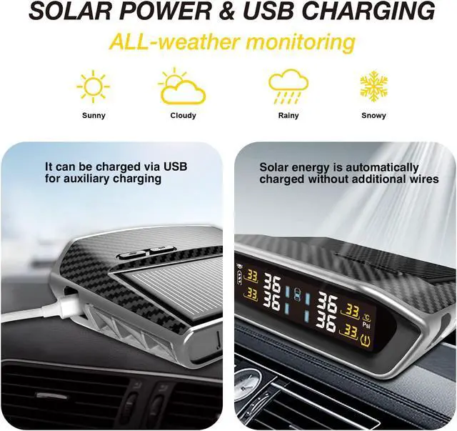Alt view image 3 of 7 - STEELMATE V3 Solar Charge Tire Pressure Monitoring System, 6 Alarm Modes, LCD Display Tire Pressure Real-time Monitor with 6 External Wireless TPMS Sensors for RV, Trailer, Truck