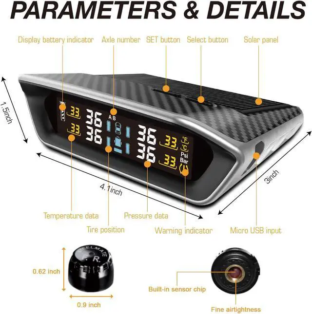 Alt view image 7 of 7 - STEELMATE V3 Solar Charge Tire Pressure Monitoring System, 6 Alarm Modes, LCD Display Tire Pressure Real-time Monitor with 6 External Wireless TPMS Sensors for RV, Trailer, Truck