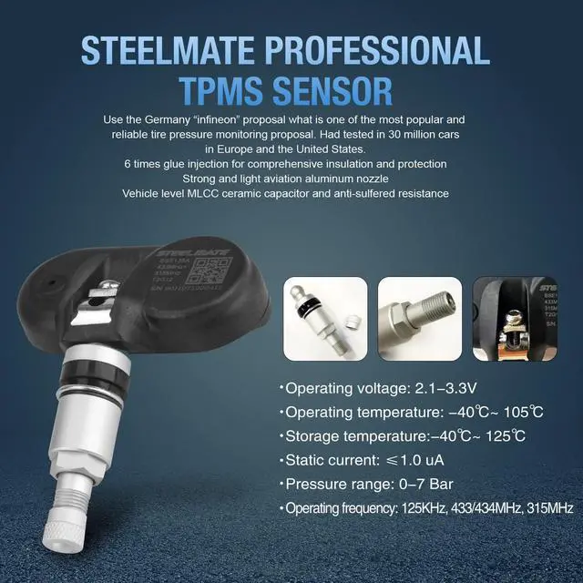 Alt view image 4 of 7 - STEELMATE Tire Pressure Built-in Sensor, Steelmate Tire Pressure Monitoring System Sensor (TPMS) for Sedan, SUV, Van & Wagon (315 + 433/434MHz)
