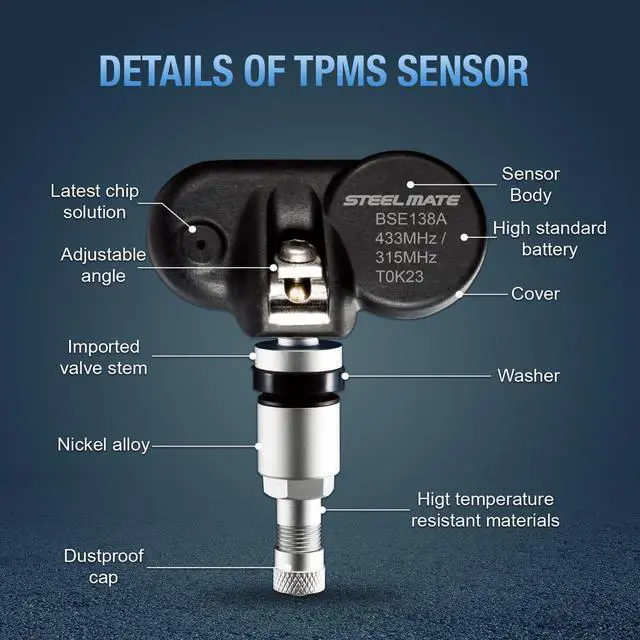 Alt view image 3 of 7 - STEELMATE Tire Pressure Built-in Sensor, Steelmate Tire Pressure Monitoring System Sensor (TPMS) for Sedan, SUV, Van & Wagon (315 + 433/434MHz)