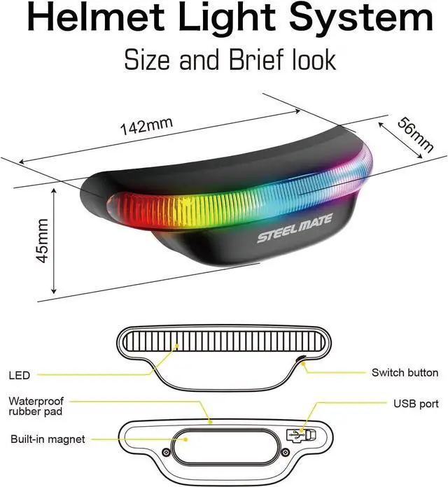 Alt view image 6 of 7 - STEELMATE H3 Wireless Helmet Brake Light and Running Light for Motorcycle Safety Rechargeable LED Signal Light for Helmet (Included ECU)