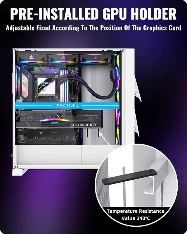 Alt view image 6 of 7 - Segotep T3 White Mid-Tower ATX Gaming PC Case w/ ARGB & PWM Fan, Support Top & Side 360mm Radiators, Snap-On Opening & Closing Front Panel, Type-C I/O Port, Tool-Free Disassemble
