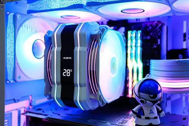 Alt view image 5 of 7 - ALSEYE M120D Plus CPU Air Cooler, Temperature Displayed CPU Cooler Comes with Dual ARGB & PWM 120mm Max Series Fans, Compatible with Intel LGA1700 /1200 /115X /2011/2066 /1366 and AMD AM4 (White)