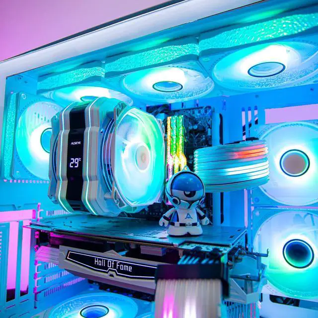 Alt view image 4 of 7 - ALSEYE M120D Plus CPU Air Cooler, Temperature Displayed CPU Cooler Comes with Dual ARGB & PWM 120mm Max Series Fans, Compatible with Intel LGA1700 /1200 /115X /2011/2066 /1366 and AMD AM4 (White)