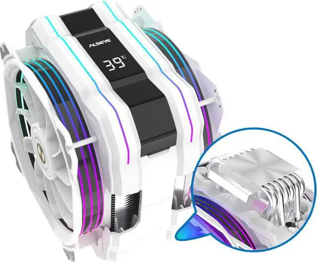 Alt view image 6 of 7 - ALSEYE M120D Plus CPU Air Cooler, Temperature Displayed CPU Cooler Comes with Dual ARGB & PWM 120mm Max Series Fans, Compatible with Intel LGA1700 /1200 /115X /2011/2066 /1366 and AMD AM4 (White)