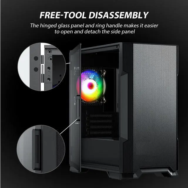 Alt view image 4 of 7 - Vetroo M03 Black Compact Computer Case Micro ATX Mini ITX Pink Gaming PC Case USB3.0 Door Opening Transparency Tempered Glass Side Panel & Front Mesh Panel 4 Black ARGB PWM Fans
