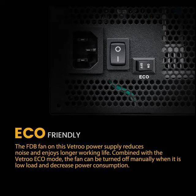 Alt view image 6 of 7 - Vetroo 1000W Power Supply ATX 3.0 Ready, Dual 12+4PIN PCIE 5.0 12VHPWR Ports & Three 6+2Pin PCIE ports, Full Modular 80 plus Gold, 12VHPWR Cable Included, ECO Fan Mode manually, 10 Year Warranty