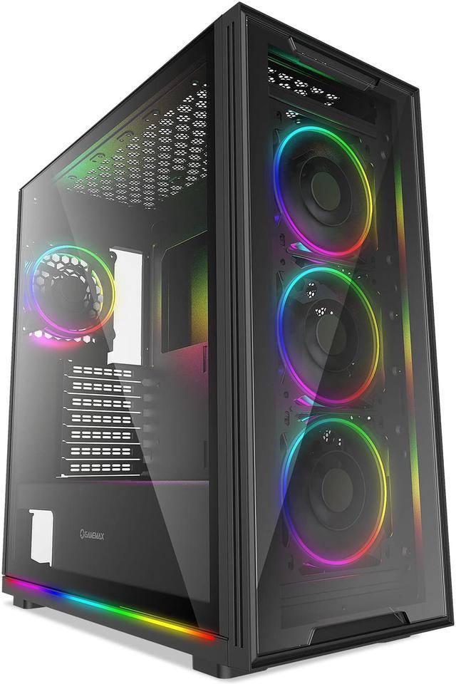 GameMax Optical Mid Tower 4 x ARGB Fans Gaming Case, Acrylic Side Panels  Black