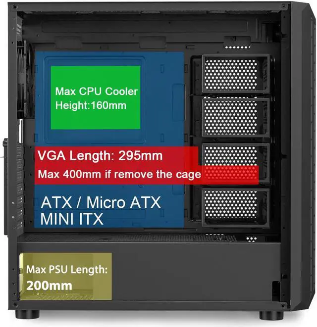 Alt view image 2 of 7 - Classico Storage Case ATX Computer Case Mid Tower with 3x140mm &1x 120mm Fans, 4 Detachable Hard Drive Cages Support 10x 3.5" & 3 x 2.5", GPU Vertically Mounting, 360mm Radiator Ready on Top & Front
