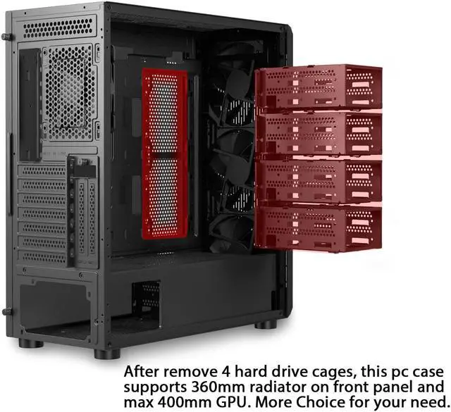 Alt view image 4 of 7 - Classico Storage Case ATX Computer Case Mid Tower with 3x140mm &1x 120mm Fans, 4 Detachable Hard Drive Cages Support 10x 3.5" & 3 x 2.5", GPU Vertically Mounting, 360mm Radiator Ready on Top & Front