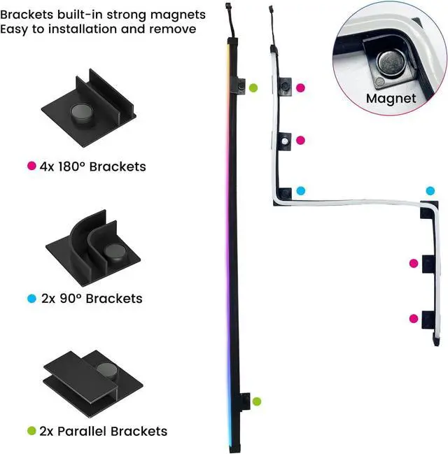 Alt view image 2 of 7 - Vetroo Magnetic ARGB LED Strips 5V 3PIN for PC Aura SYNC, Gigabyte RGB Fusion, MSI Mystic Light Sync
