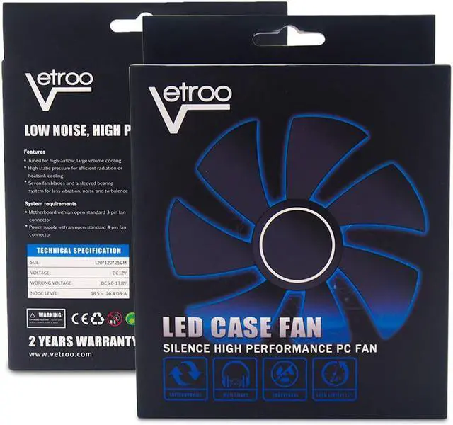 Alt view image 5 of 6 - 2pcs Vetroo 120mm Blue case fan with 15 LED Cooling Fans for Computer PC Case, CPU Cooler and Radiator