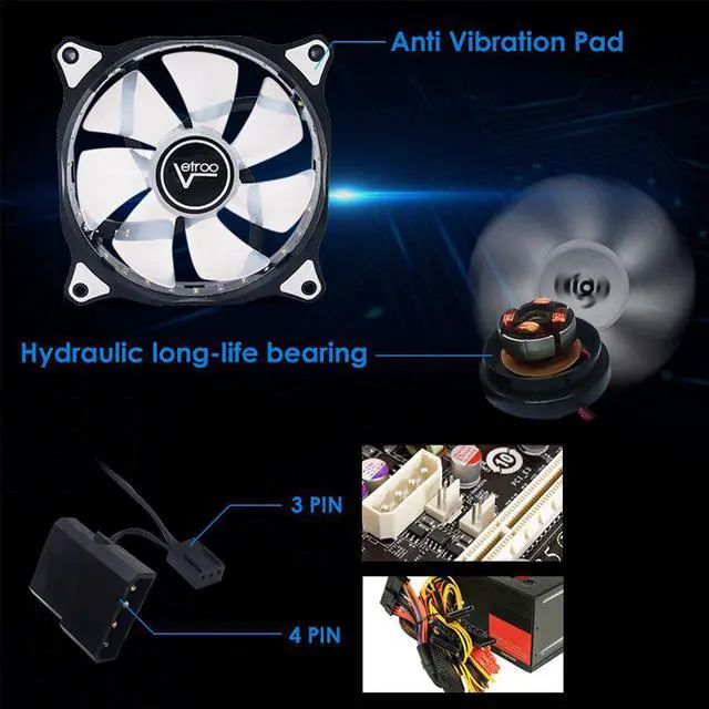 Alt view image 4 of 7 - 2pcs Vetroo 120mm Green case fan with 15 LED Cooling Fans for Computer PC Case, CPU Cooler and Radiator Green