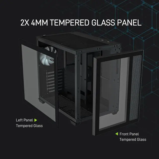 Alt view image 7 of 7 - Vetroo AL700 Mid-Tower ATX PC Case Dual Tempered Glass Panel Top & Baseplate 360mm Radiator Ready, with ARGB Led Strip & ARGB Fan, Support Max 400mm GPU including Nvidia 40 series  -Black