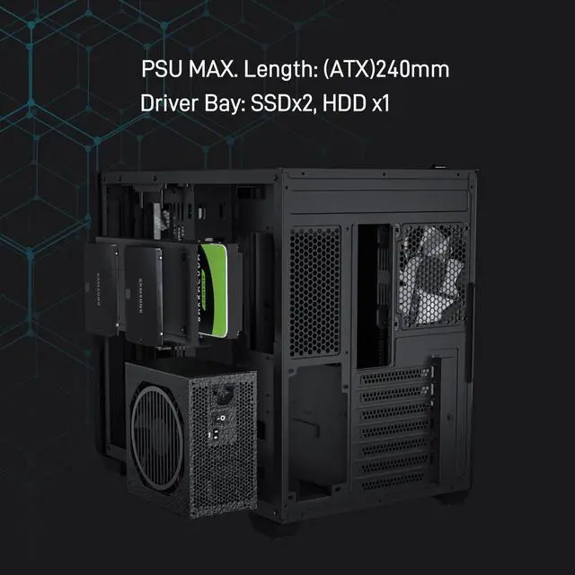 Alt view image 4 of 7 - Vetroo AL700 Mid-Tower ATX PC Case Dual Tempered Glass Panel Top & Baseplate 360mm Radiator Ready, with ARGB Led Strip & ARGB Fan, Support Max 400mm GPU including Nvidia 40 series  -Black