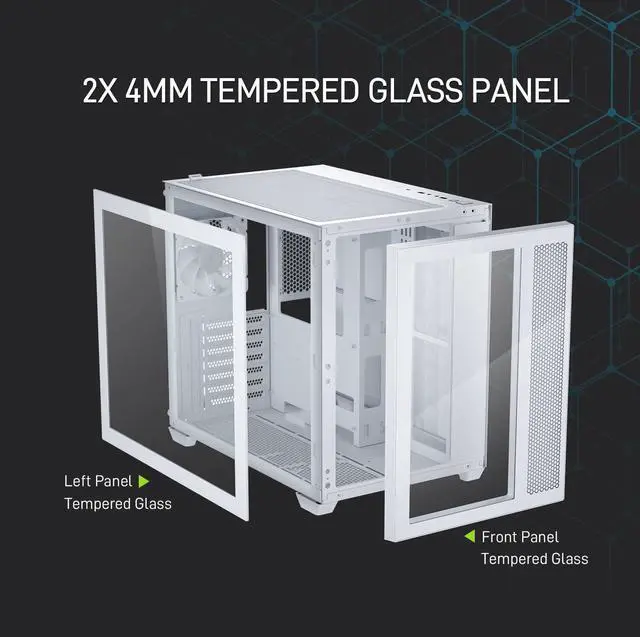 Alt view image 3 of 7 - Vetroo AL700 Mid-Tower ATX PC Case Dual Tempered Glass Panel Top & Baseplate 360mm Radiator Ready, with ARGB Led Strip & ARGB Fan, Support Max 400mm GPU including Nvidia 40 series -White