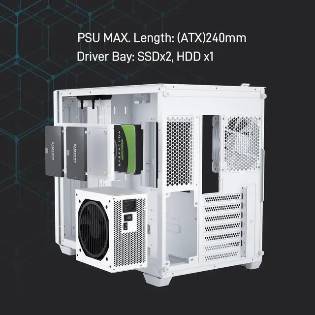 Alt view image 7 of 7 - Vetroo AL700 Mid-Tower ATX PC Case Dual Tempered Glass Panel Top & Baseplate 360mm Radiator Ready, with ARGB Led Strip & ARGB Fan, Support Max 400mm GPU including Nvidia 40 series -White