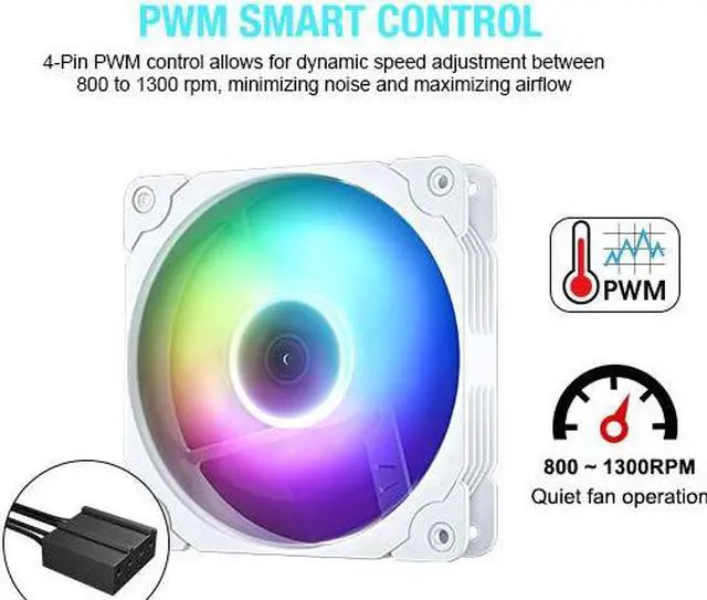 Alt view image 3 of 7 - Vetroo PC Case Fan, 120mm White High Airflow 5V 3-Pin ARGB & 4-Pin PWM Case CPU Cooling Fan
