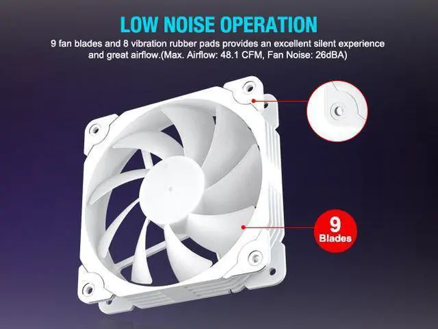Alt view image 2 of 7 - Vetroo PC Case Fan, 120mm White High Airflow 5V 3-Pin ARGB & 4-Pin PWM Case CPU Cooling Fan