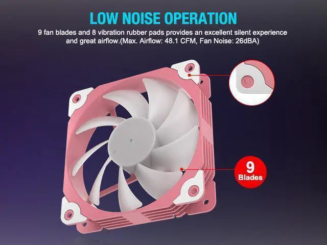 Alt view image 2 of 7 - Vetroo Sakura Pink Frame 120mm ARGB LED Case Cooling Fan Computer PC Cooler High Airflow High-Performance Controller Free with 5V 3pin Motherboard Sync (1 Pack)