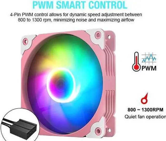 Alt view image 3 of 7 - Vetroo Sakura Pink Frame 120mm ARGB LED Case Cooling Fan Computer PC Cooler High Airflow High-Performance Controller Free with 5V 3pin Motherboard Sync (1 Pack)