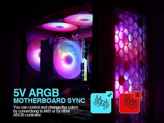 Alt view image 4 of 7 - Vetroo Sakura Pink Frame 120mm ARGB LED Case Cooling Fan Computer PC Cooler High Airflow High-Performance Controller Free with 5V 3pin Motherboard Sync (1 Pack)