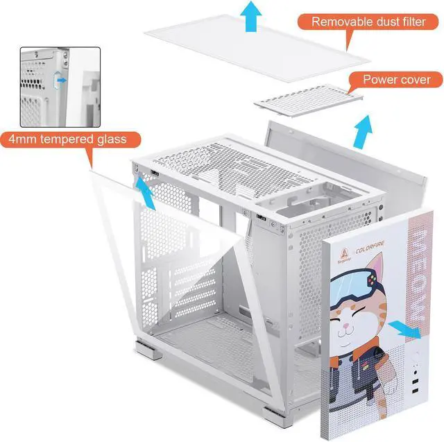 Alt view image 7 of 7 - SEGOTEP MEMPHIS White Micro ATX PC Case Mini Tower With Tempered Glass Panels , Magnet Dust Filters At Top,USB3.0 I/O Port Ready, Support Fans x 6