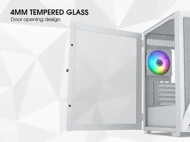 Alt view image 2 of 7 - Vetroo M05 White Compact Computer Case Micro ATX Mini ITX Type-C Ready Lucency 4mm Tempered Glass Mesh Panel Pre-Installed Rear 120mm Addressable RGB Fan 240mm Radiator Support