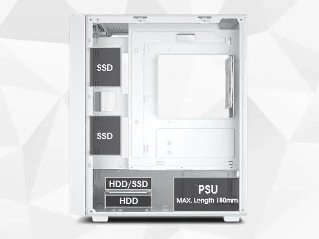 Alt view image 6 of 7 - Vetroo M05 White Compact Computer Case Micro ATX Mini ITX Type-C Ready Lucency 4mm Tempered Glass Mesh Panel Pre-Installed Rear 120mm Addressable RGB Fan 240mm Radiator Support