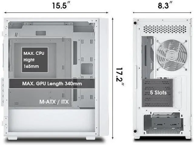 Alt view image 5 of 7 - Vetroo M05 White Compact Computer Case Micro ATX Mini ITX Type-C Ready Lucency 4mm Tempered Glass Mesh Panel Pre-Installed Rear 120mm Addressable RGB Fan 240mm Radiator Support